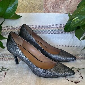 Calvin Klein Women’s Gayle Pebble Metallic Grey Pointy Toe Slip-On Pump Heels